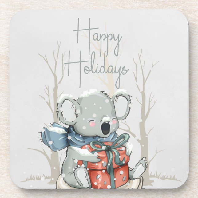 Happy Holidays Cute Koala Hard plastic coaster (Front)