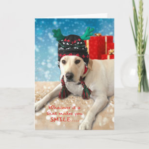 Happy Holidays Cute Labrador Dog with Antler Hat Holiday Card
