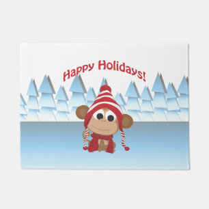 Happy Holidays! Cute Monkey Doormat