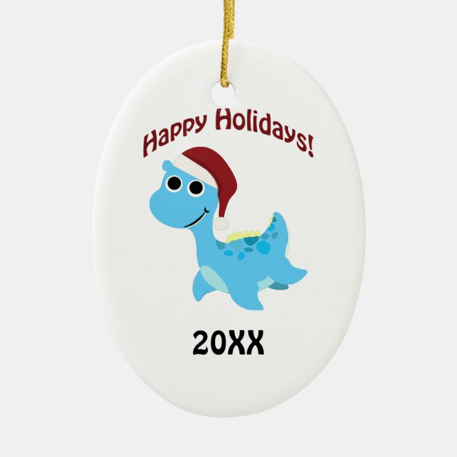 Happy Holidays! Cute Nessie Ceramic Tree Decoration (Front)
