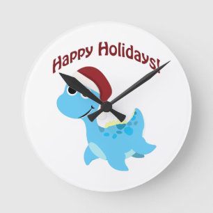 Happy Holidays! Cute Nessie Round Clock