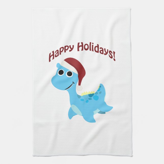 Happy Holidays! Cute Nessie Tea Towel (Vertical)