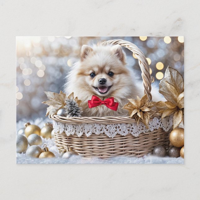 Happy Holidays Cute Pomeranian Puppy Christmas Holiday Postcard (Front)