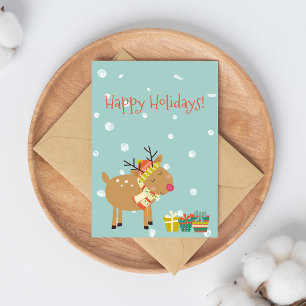 Happy Holidays! Cute Reindeer - Christmas Postcard