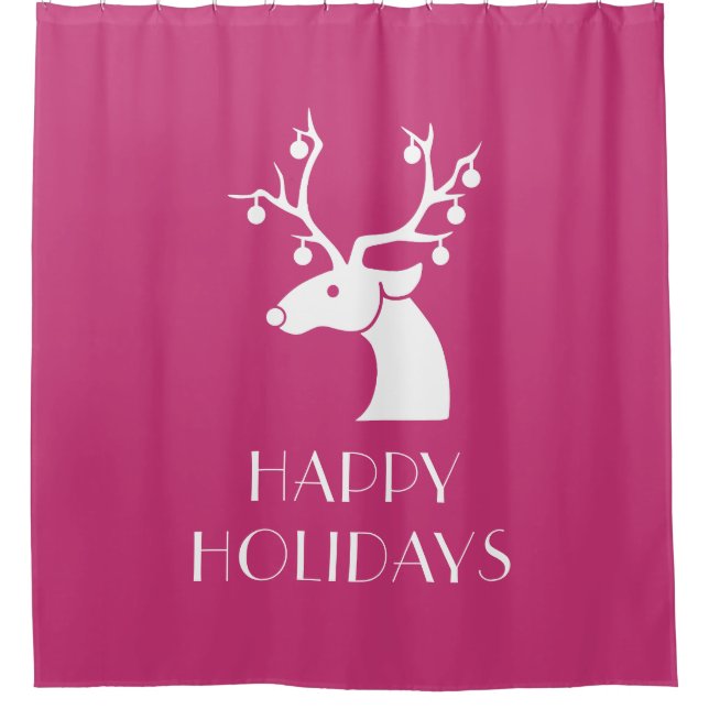 Happy Holidays Cute Reindeer Shower Curtain (Front)