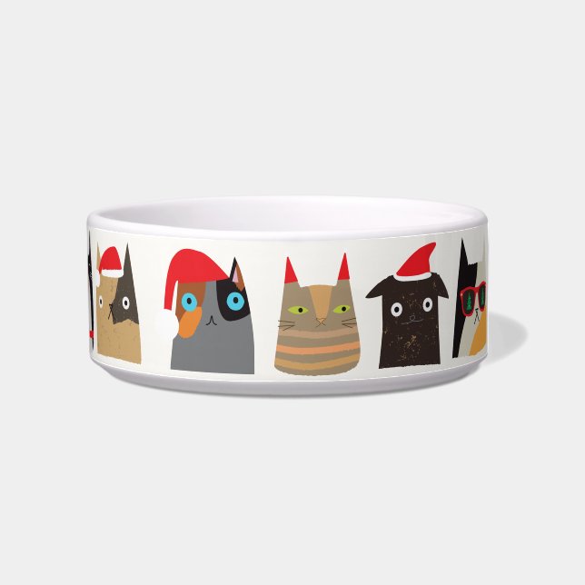 Happy Holidays! Cute Santa Cat Cartoons Christmas Bowl (Right)
