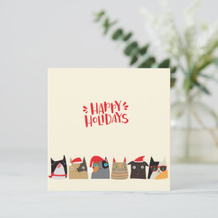 Happy Holidays! Cute Santa Christmas Cat Cartoons Holiday Card