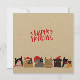 Happy Holidays! Cute Santa Christmas Cats - Kraft Holiday Card