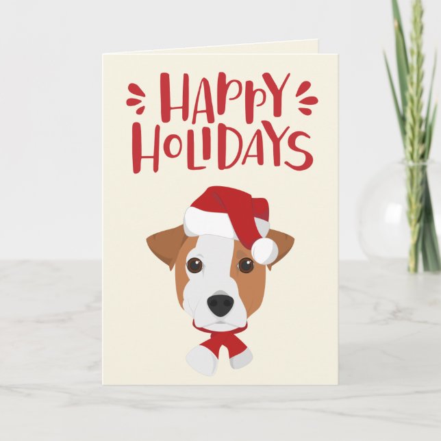 Happy Holidays - Cute Santa Jack Russell Christmas Holiday Card (Front)