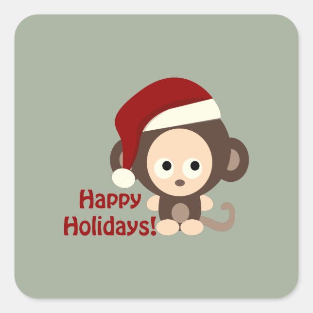 Happy Holidays Cute Santa Monkey Square Sticker (Front)