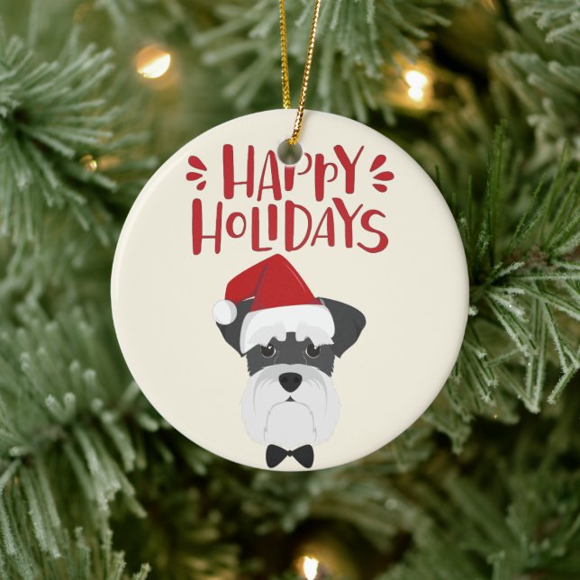 Happy Holidays - Cute Schnauzer Christmas Ceramic Tree Decoration (Tree)