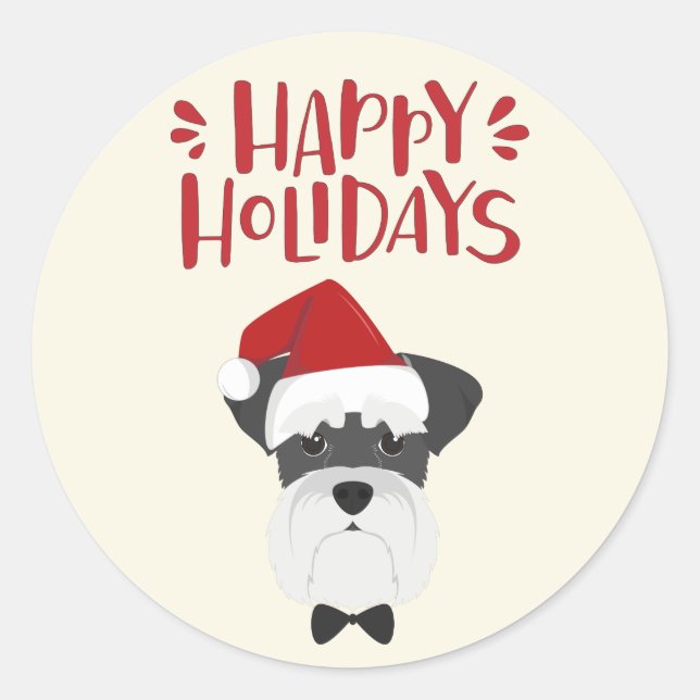Happy Holidays - Cute Schnauzer Christmas Classic Round Sticker (Front)