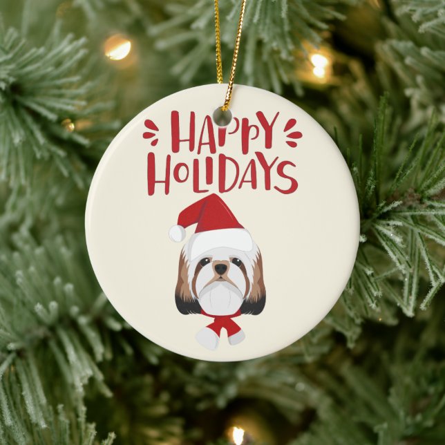 Happy Holidays - Cute Shih Tzu Christmas Ceramic Tree Decoration (Tree)
