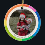 Happy Holidays Cute Simple Colourful 2023 Photo Ceramic Tree Decoration<br><div class="desc">This cute photo ornament features an editable greeting on a colourful abstract shapes design in a rainbow of colour.</div>