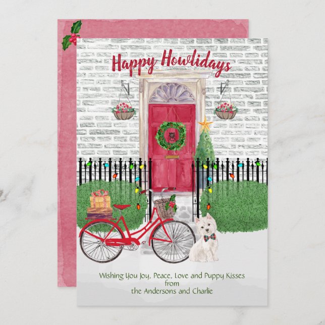 Happy Holidays Cute Westie  Bicycle Red Door (Front/Back)
