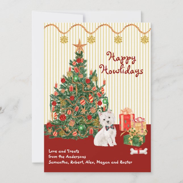 Happy Holidays Cute Westie Tree Christmas Card (Front)