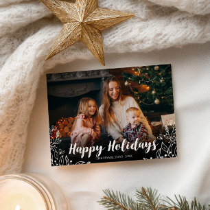 Happy Holidays Cute Winter Foliage Photo Christmas Postcard