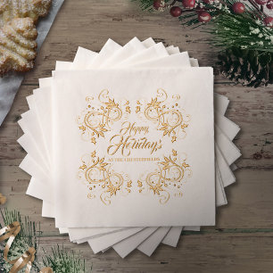Happy holidays decorative Christmas foliage Foil Napkins