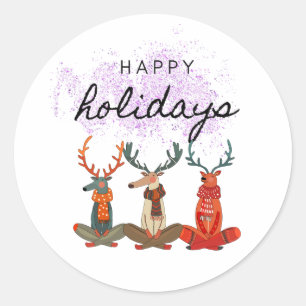 Happy holidays. Deer in a yoga pose Classic Round Sticker