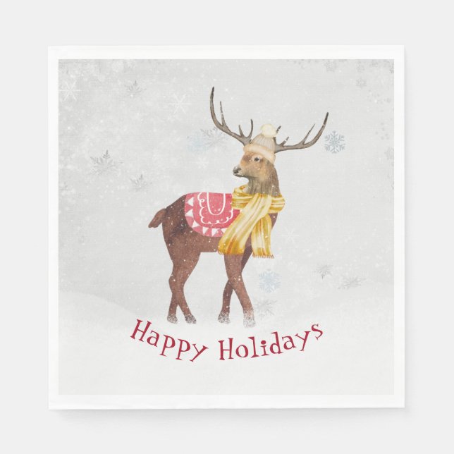 Happy Holidays Deer In Snow Napkin (Front)