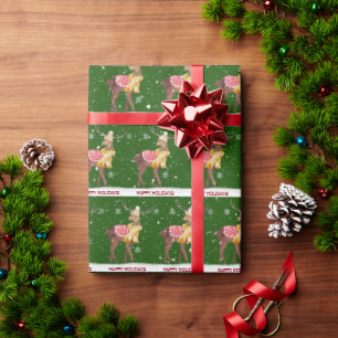 Happy Holidays Deer in Snowflakes Wrapping Paper