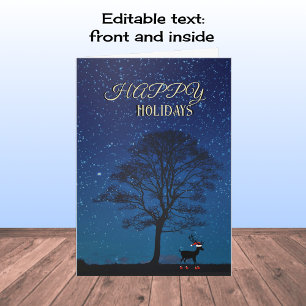 Happy Holidays deer night sky Holiday Card