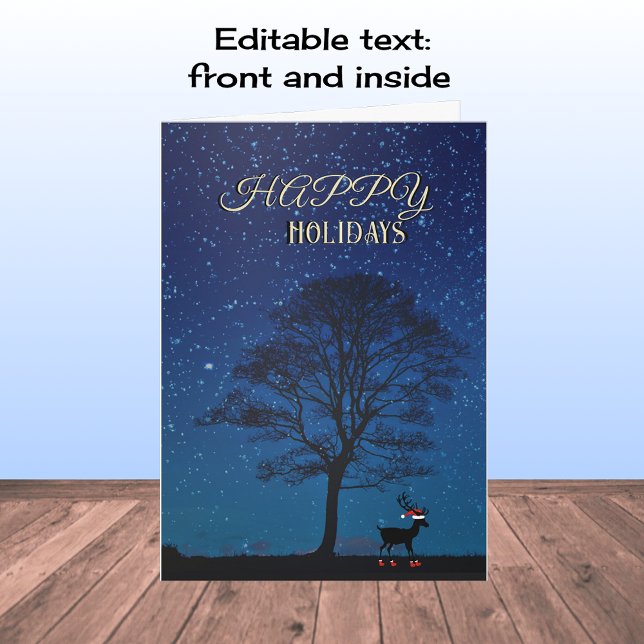 Happy Holidays deer night sky Holiday Card (Creator Uploaded)