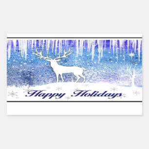 Happy Holidays Deer Scene Rectangular Sticker
