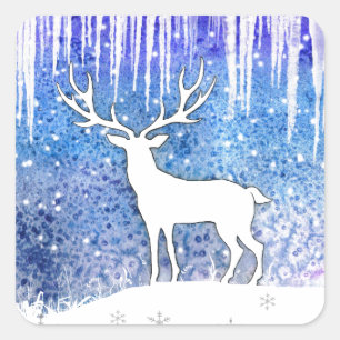 Happy Holidays Deer Scene Square Sticker