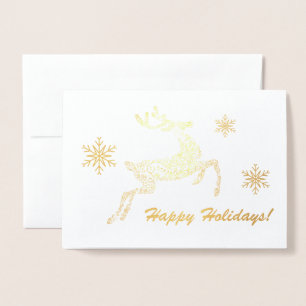 Happy Holidays! Deer & Snowflakes Custom Message Foil Card