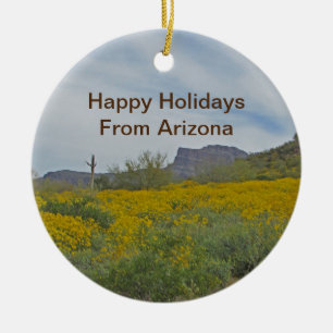 Happy Holidays Desert Wildflower Arizona Christmas Ceramic Tree Decoration
