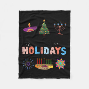 Happy Holidays Diwali Kwanzaa Hanukkah Christmas  Fleece Blanket