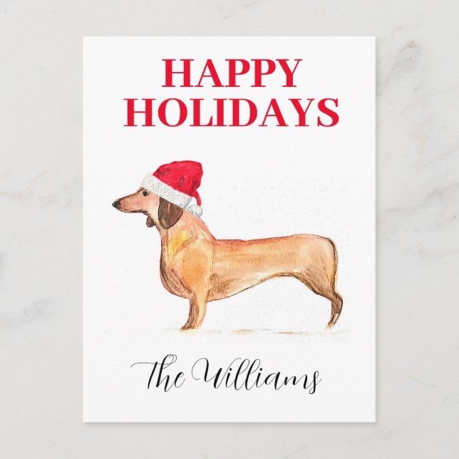 Happy Holidays Dog Dachshund Elegant watercolor Holiday Postcard (Front)