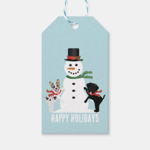 Happy Holidays Dogs Building A Snowman Gift Tags