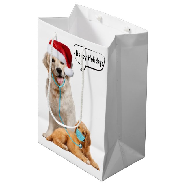 Happy Holidays Dogs Medium Gift Bag (Front Angled)