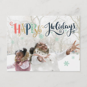 Happy Holidays Doodle Snow   Photo Holiday Card