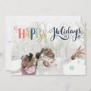 Happy Holidays Doodle Snow   Photo Holiday Card
