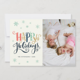 Happy Holidays Doodle Snow   Photo Holiday Card