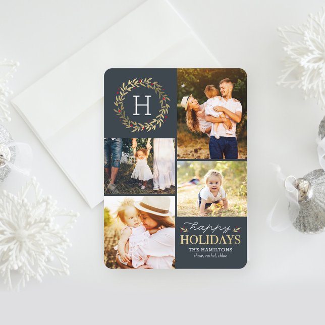 Happy Holidays EDITABLE Colour Festive Wreath Holiday Card (Creator Uploaded)