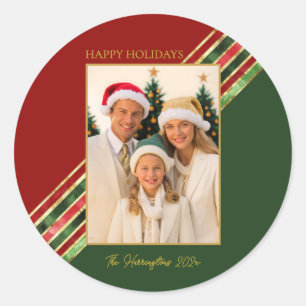 Happy Holidays Elegant Colourful Photo Christmas Classic Round Sticker