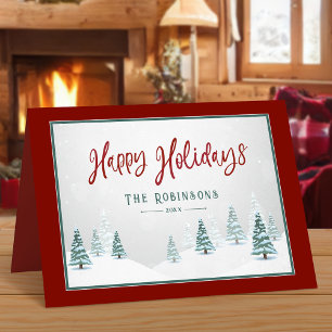 Happy Holidays Elegant Country Winter Spruce Trees Holiday Card