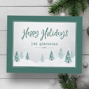 Happy Holidays Elegant Country Winter Spruce Trees Holiday Postcard