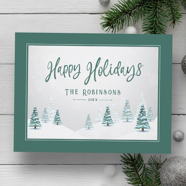 Happy Holidays Elegant Country Winter Spruce Trees Holiday Postcard (Creator Uploaded)
