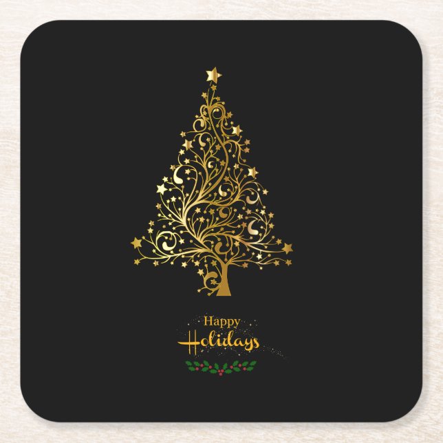 Happy Holidays elegant design Square Paper Coaster (Front)