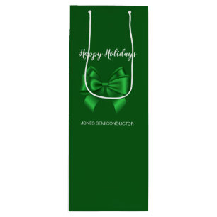 Happy Holidays Elegant Green  Wine Gift Bag