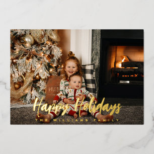 Happy Holidays Elegant Photo Script Real Gold