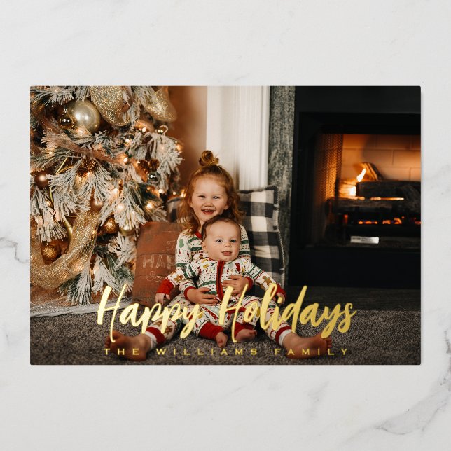 Happy Holidays Elegant Photo Script Real Gold (Front)