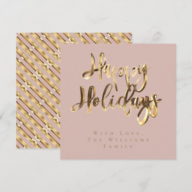 Happy Holidays Elegant Pink Rose Gold Christmas Holiday Card (Front/Back)