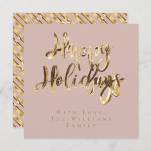Happy Holidays Elegant Pink Rose Gold Christmas Holiday Card