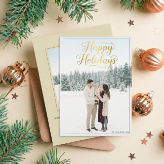 Happy Holidays Elegant Script Calligraphy Photo Holiday Card